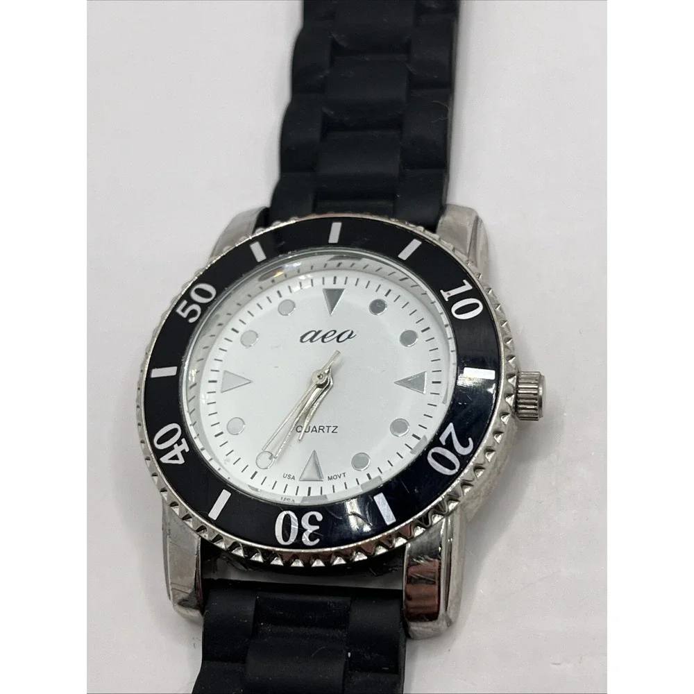American‎ Eagle Outfitters Women's Quartz Watch Black Silicone Band- New Battery